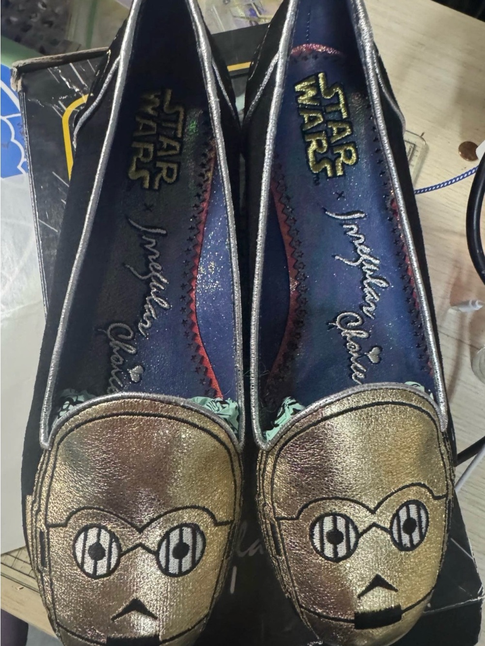 Metallic Gold C-3PO Loafers with Blue Insole